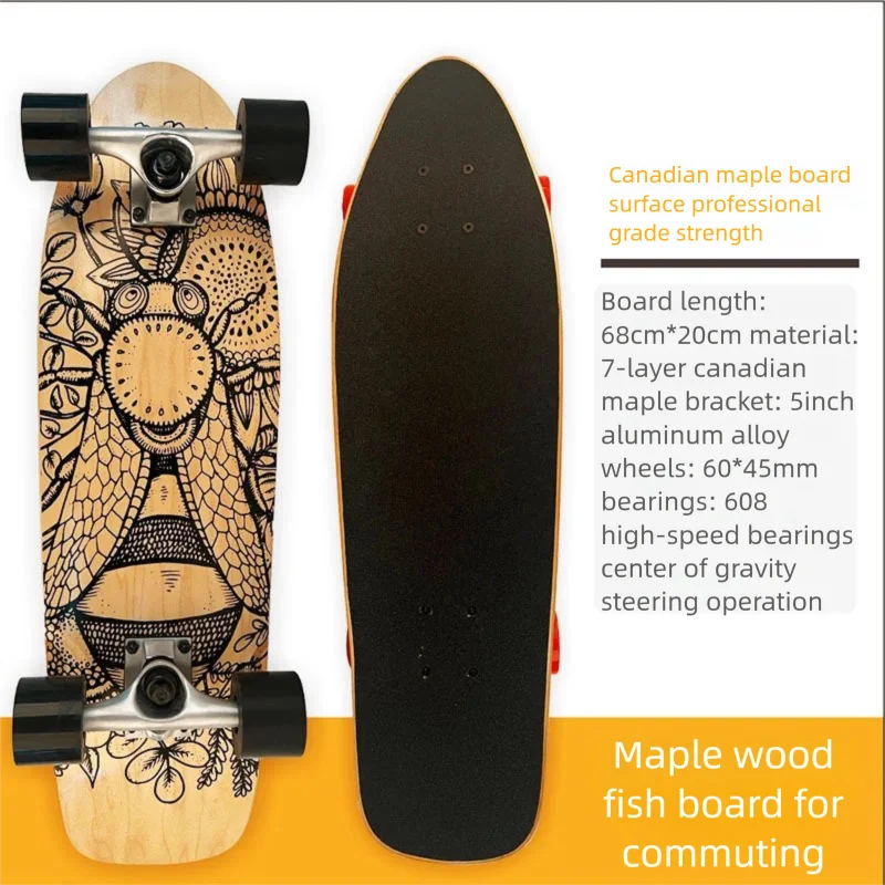 MapleWood Big Fish Land Surfskate Single Kick Surf Skateboard Large PU Wheels Land Surf Board for Beginners Daily Commute Street